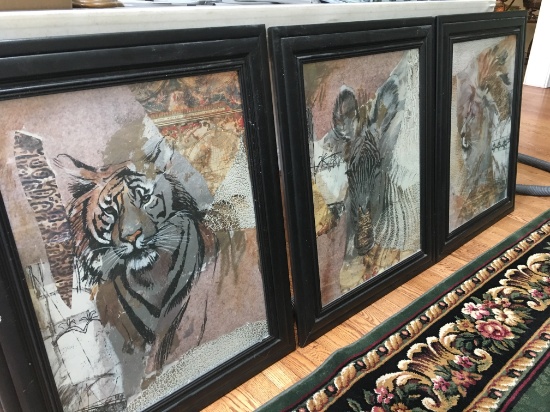 (3) African Wildlife Prints W/Matching Frames