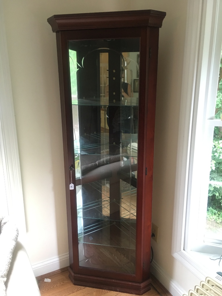Lot Corner Curio Cabinet W Light 4 Glass Adjustable Shelves