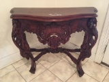 Contemporary Heavily Carved Entry Stand W/Scalloped Top & Carved Crest