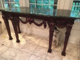 Contemporary Heavily Carved Sofa Table W/Marble Top