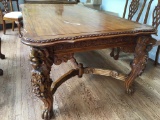 Massive Carved Dining Room Table W/Lions Heads & Feet