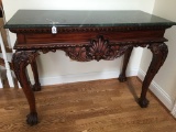 Heavily Carved Entry Stand W/Marble Top