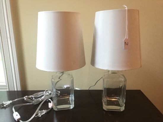 (2) Matching Glass Lamps W/Shades