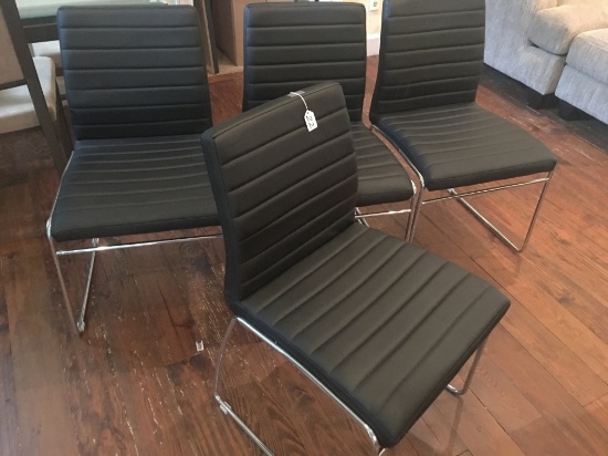 Set Of (4) Matching Chrome Chairs W/Padded Seats & Backs