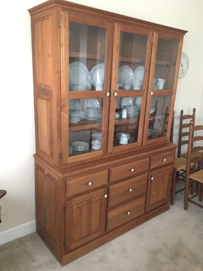 Beautiful Custom-Made Solid Walnut 3-Door China Cabinet W/Paneled Doors & Sides