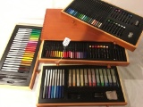 Mortised Box W/4-Drawers Full Of Artist Supplies