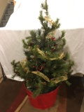 Decorated Christmas Tree In Metal Planter Is 36