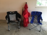 (2) Folding Bag Chairs & Nice Umbrella