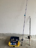 Fishing!! Zebco Slingshot, Spidercast Rell, & Tackle Box W/Contents
