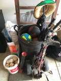 (2) Trash Cans W/Balls. Pool, Bucket Of Balls, & Golf Cart