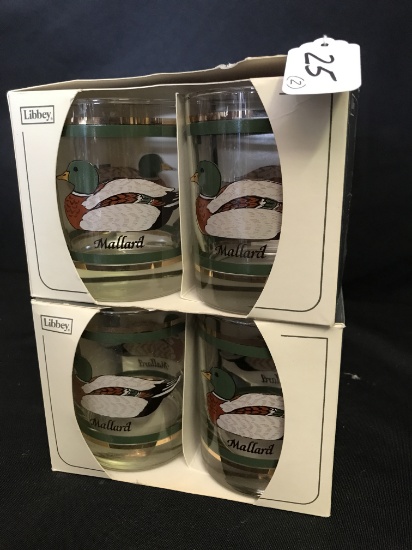 Set Of (8) Libbey Crystal Tumblers W/Duck Design In Boxes