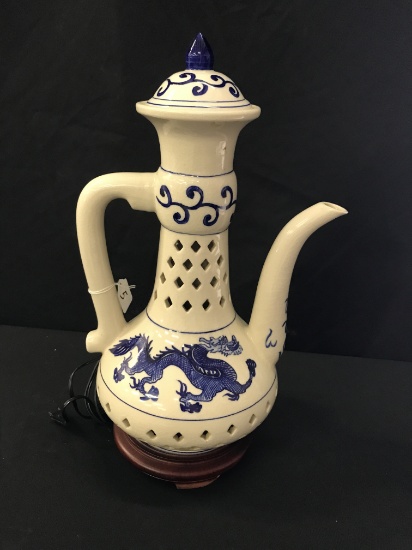 Porcelain Lamp W/Dragon Design