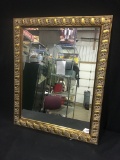 Contemporary Framed Beveled Wall Mirror W/Embossed Frame