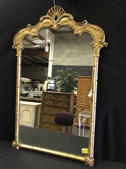 Large Gold Ornate Wall Mirror W/Carved Crest