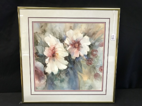 Framed & Matted Watercolor Titled "Pink Delight" By Shirley Ray