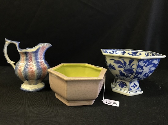 Oriental Blue Bowl, Paste Pitcher, & Gonder Planter