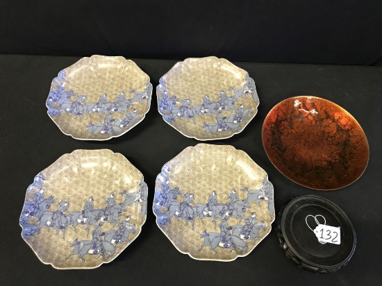 (4) 9.25" Fitz & Floyd Oriental Plates + Enameled Plate