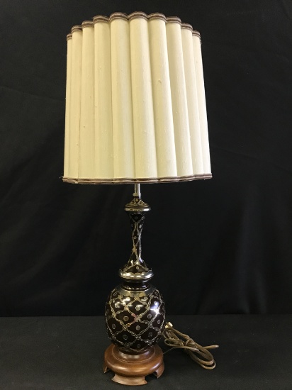 Quality Engraved Metal Decorator Lamp Measures 32" Tall