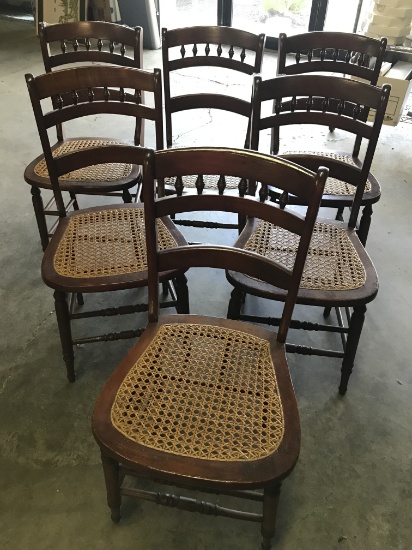 Set Of (6) Antique Cherry Chairs W/Caned Seats