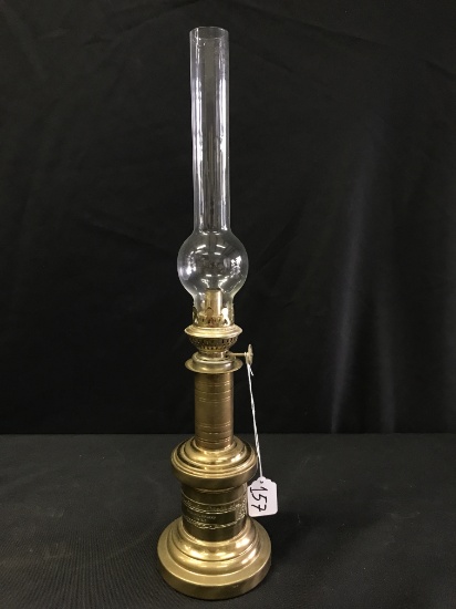 Contemporary Brass Kerosene Lamp Measures 18.5" Tall