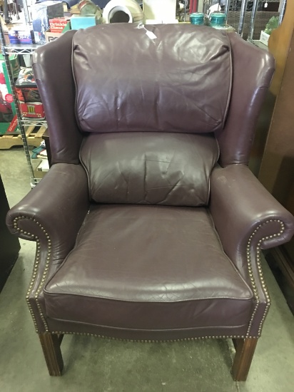 Broyhill Leather Wing-Back Chair