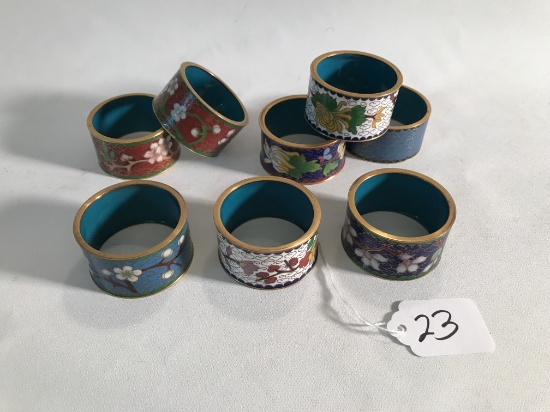 (8) Chinese Cloisonne Napkin Rings W/Label