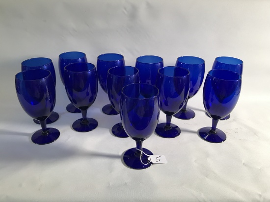 (12) Vintage Cobalt Blue Stemmed Water Glasses