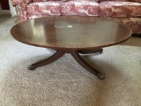 Mahogany Oval Coffee Table W/Brass Claw Feet