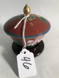 Lidded Cloisonne Bowl On Wooden Stand