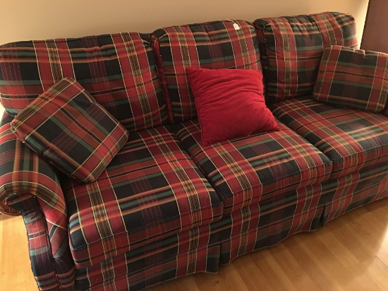 3-Cushion Plaid Couch-Matches Chair In Next Lot