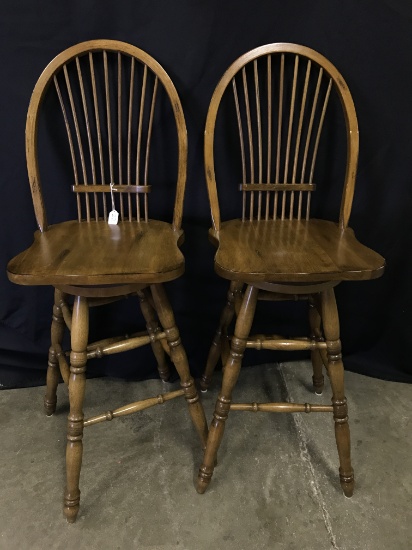 Pair Of Wooden Swivel Bar Stools