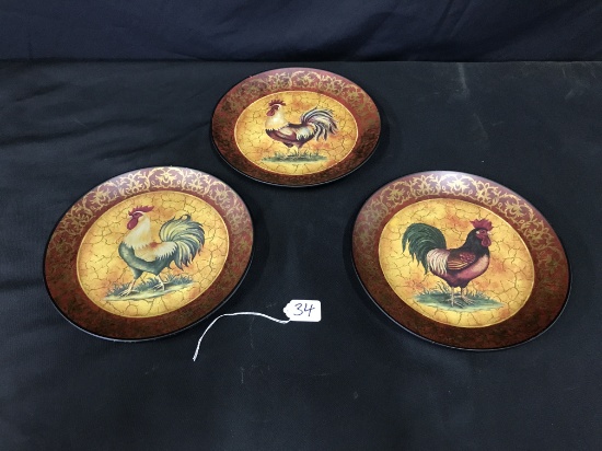 (3) 10.25" Decorator Plates W/Roosters