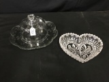 Glass Cheese Tray & Crystal Heart Shaped Dish