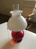 Glass Red & Clear Oil Lamp Measures 15