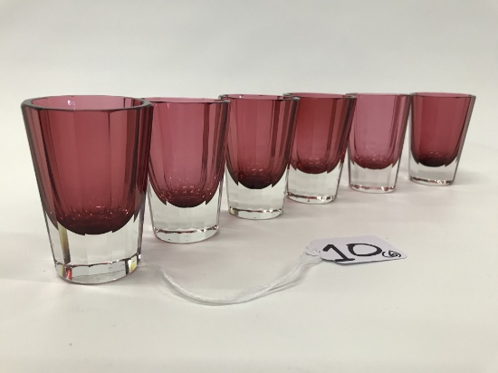 (6) Vintage Cranberry-Clear Liquor Glasses