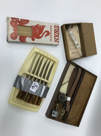 Group Of Misc. Items: Wood Boxes, Steak Knives, & More!