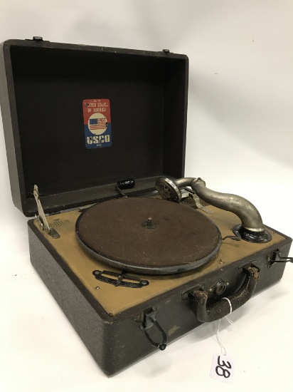 Vintage Birch Crank Record Player In Case