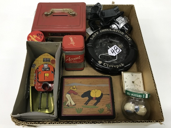 Group Lot: Tin Bank & Tugboat, Adv. Ashtray, & More!