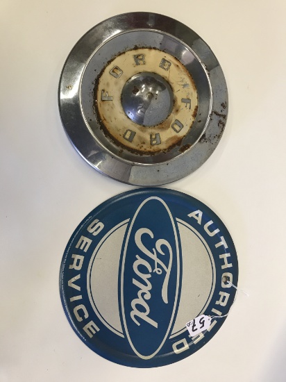 Round Ford Hanging Sign & Hubcap
