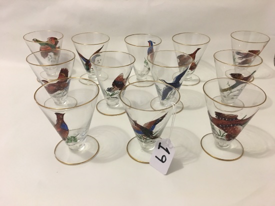 Set Of (12) Vintage Drinking Glasses W/Game Birds