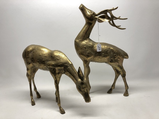 (2) Large Brass Deer: Buck & Doe