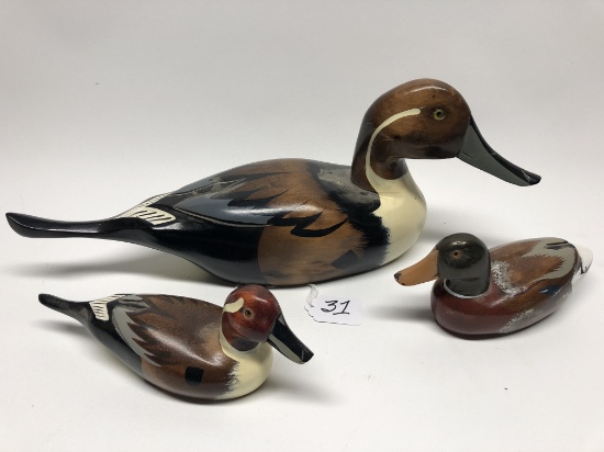 (3) Wooden Handpainted/ Carved Ducks