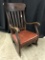 Antique Oak Rocker W/Upholstered Seat