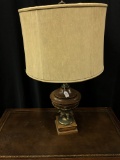 Vintage Metal/Wood Lamp W/Milk Glass Shade