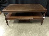 Vintage Mahogany 1-Drawer Coffee Table W/Leather Top