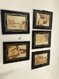 (5) Contemporary Pin-Up Nudes Prints Under Glass