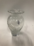 Clear Glass Vase W/Etched Birds & Florals