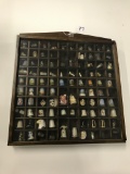 Appox. (85) Contemporary Thimbles In Wooden Display Case