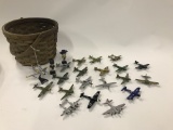 (16) Die Cast Airplanes In A Basket