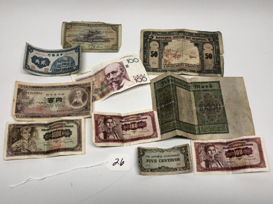 Group of Vintge Foreign Paper Money